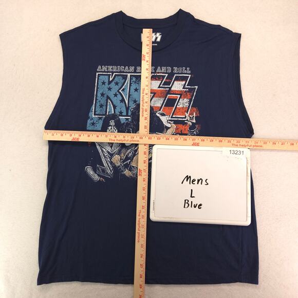 Kiss Band American Rock And Roll Sleeveless T Shirt Mens Size Large L Blue - Picture 5 of 9